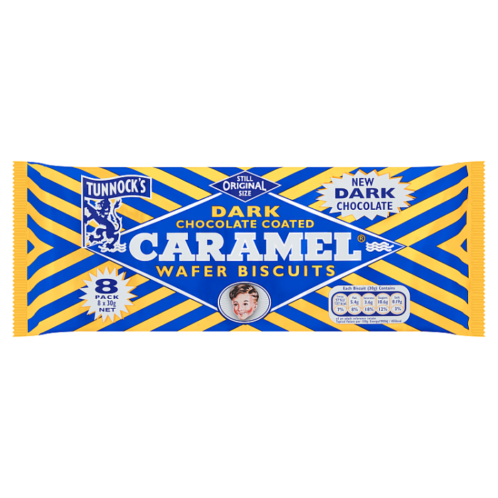 Tunnock's Dark Chocolate Coated Caramel Wafer Biscuits (Pack of 8)