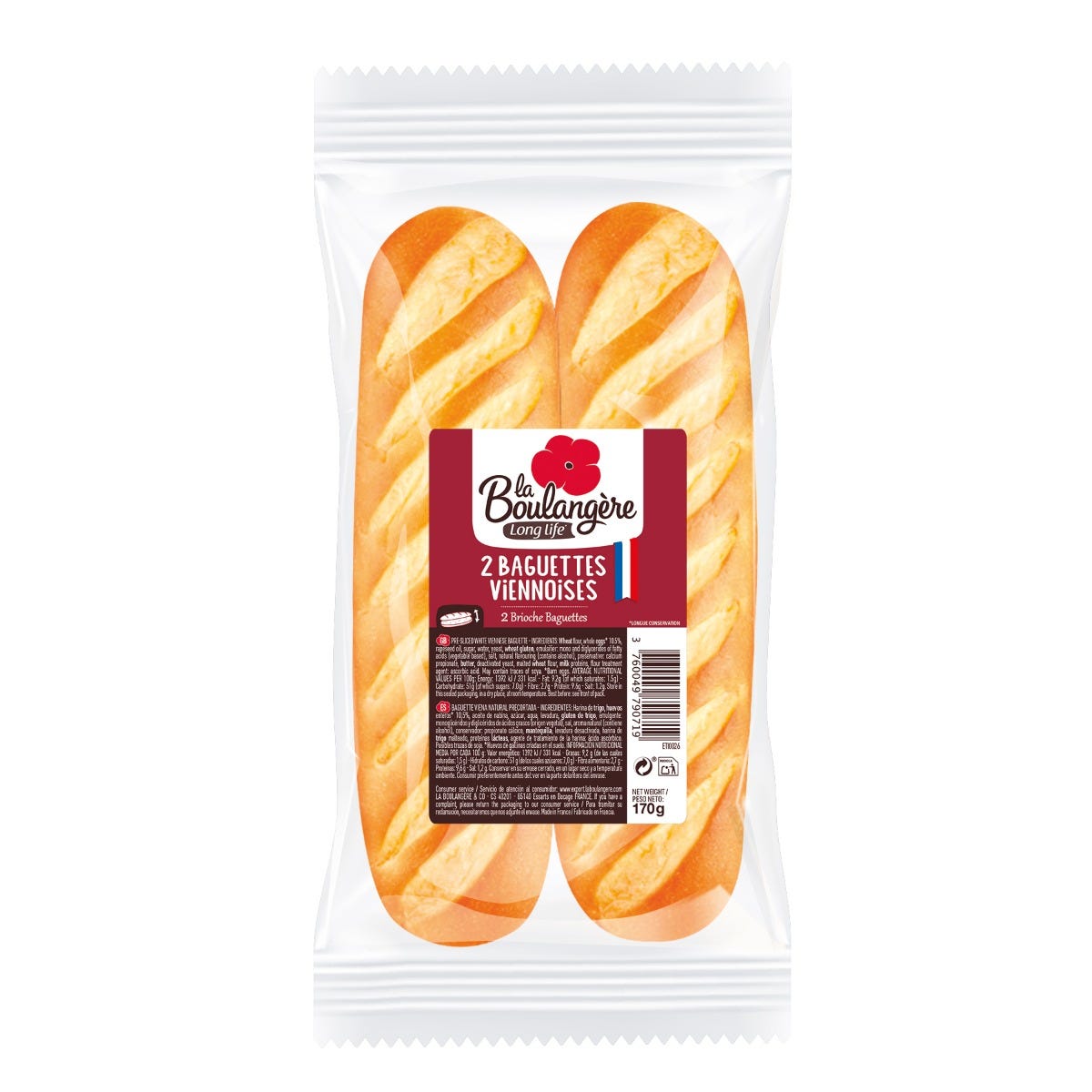 La Boulangere Long Life Plain Viennese Baguette x2 170g